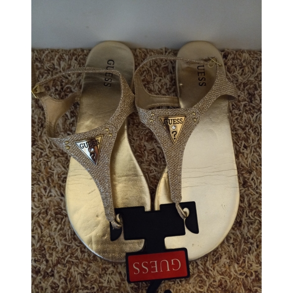 Guess Factory Carmela Glitter Glam T-Strap Sandals - Picture 2 of 3